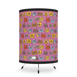 Tripod Lamp with Printed Shade (US\CA plug) - Kooky Kats Pink - Digital Art DeCourcy Design