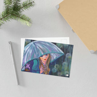 Umbrella Girl, Acrylic Painting, Fine Art Postcards DeCourcy Design