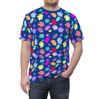 Unisex T-Shirt - Falling Flowers Dark Blue - Digital Art DeCourcy Design