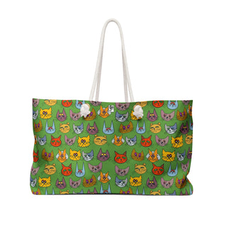 Weekender Bag - Kooky Kats Green - Digital Art DeCourcy Design