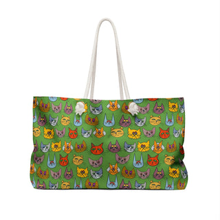 Weekender Bag - Kooky Kats Green - Digital Art DeCourcy Design