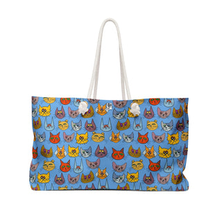 Weekender Bag - Kooky Kats Light Blue - Digital Art DeCourcy Design