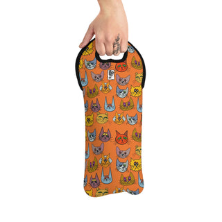 Wine Tote Bag - Kooky Kats Orange - Digital Art DeCourcy Design